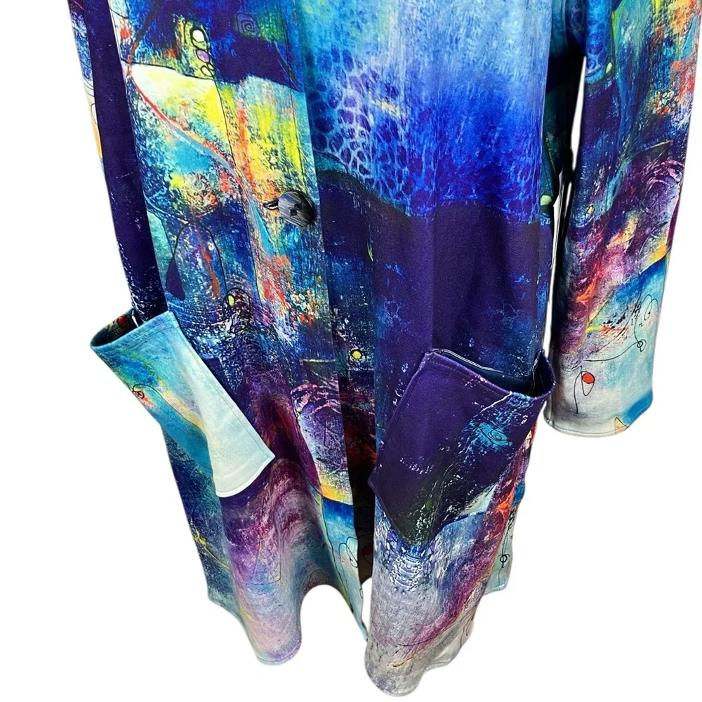 UbU REVERSIBLE Abstract Long Jacket Art To Wear Stretch Knit NWT